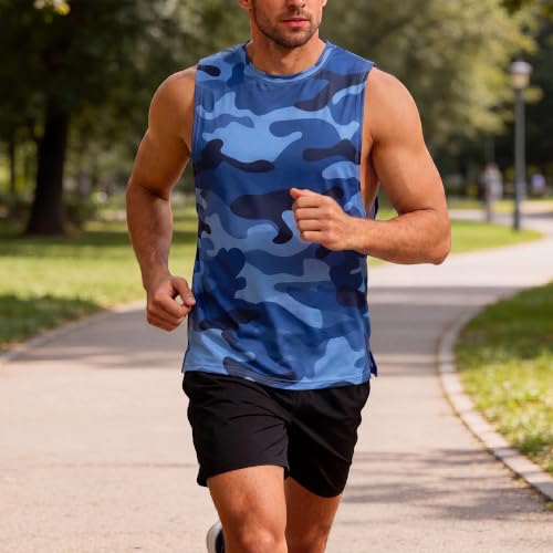 Crastimo Men's Tank Top Mesh Sleeveless Shirts Quick Dry 4-Way Stretch Anti-Wrinkle Workout Muscle Tees for Gym Bodybuilding Running Casual Blue — view 4