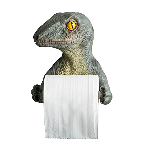 Banllis Soporte de papel higiénico de dinosaurio, soporte de pared, decoración de baño y dormitorio, rollo de papel higiénico de dinosaurio, resorte de plástico de 6.5 pulgadas, sin taladrar