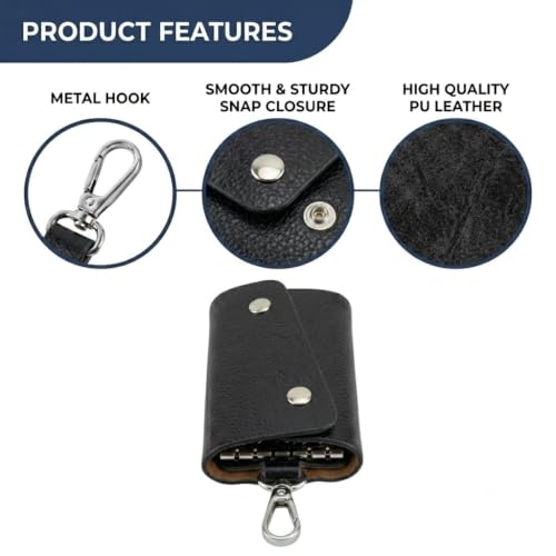 Image of Leather Key Pouch Keychain for Men & Women - Key Holder Wallet with Key Ring | Compact Key Organizer Case for Car Keys, House Keys & Coins | Small Leather Key Wallet Pouch
