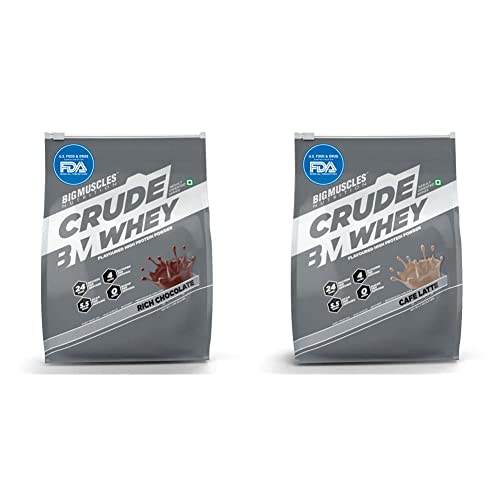 Image of Bigmuscles Nutrition Combo: Crude Whey - 1 kg (Rich Chocolate), 24g Protein and Crude Whey - 1 kg (Cafe Latte), 24g Protein