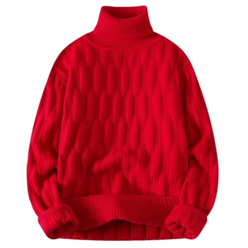 Men’s Winter High Neck Sweater Fashion Textured Knit Pullover Warm Solid Color Jumper