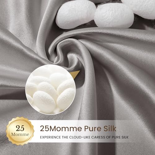 Image of THXSILK 100% Pure Mulberry Silk Pillowcase for Hair and Skin, 25 Momme 6A+ Grade Pure Silk Pillow Case Standard Size, Real Silk Pillowcase with Concealed Zipper(Grey, Standard)
