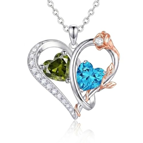 TIGER RIDER Rose Birthstone Necklace with August & December Pendant