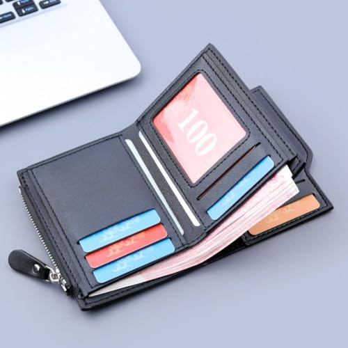 Clutch Bag Solid Color Vintage PU Short Purses Zipper Men's Wallet Male(Black)4