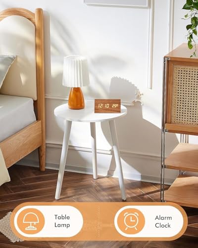 Image of END Table Side Table, Round Solid Wood End Table Coffee Table Flower Stand Small Spaces, Easy Assembly Modern Bedside Table (Full White)