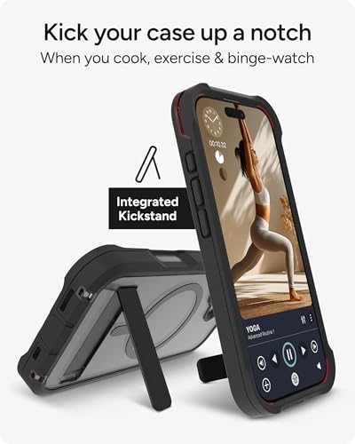 Image of ZAGG Rainier Case with Kickstand for iPhone 17 - Smoke Black, Graphene 22ft (7m) Drop Protection, Lanyard Attach Points, MagSafe, Wireless Charging Compatible, 2-Piece Design, Phone Case