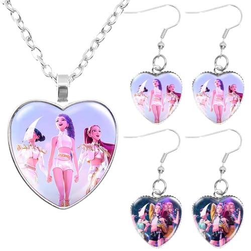 JPWPFAA 1 Collier en Cœur + 2 Paires de Boucles d'Oreilles, Collier Ajustable & Bijoux d'Oreille, Pendentif en forme de cœur, Un choix idéal pour les cadeaux de filles et de couples, Mode Combo