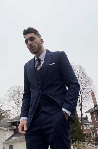 Wangyue Suit Men 3 Piece Wedding Suit Elegant Slim Fit Mens Suits Notched Lapel Blazer Single Breasted Vest and Pants 7