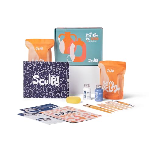 Sculpd - The Original Pottery Kit for Adults - Air Dry Clay for Adults, Tools, Varnish, Paints, Brushes, Couples Date Night Arts & Crafts Set, Matte Varnish