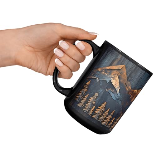 Taza de cerámica negra 15 oz diseño montaña y bosque miniatura 6