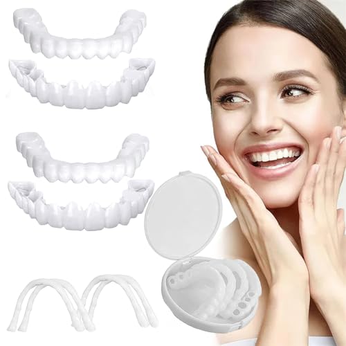2 Pares Dientes de Carillas Cosméticos, Reutilizable Cómoda Dientes Temporales de Superior e Inferior para Hombre Mujer Blanqueamiento Dental Cubrir Los Dientes Defectuosos