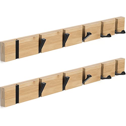 ANVODE 2 Stück Garderobenhaken Wandmontierter, Kleiderhaken Garderobenleiste mit 6 Faltbar Haken für Jacken, Mäntel, Hüte, Schals, Handtaschen