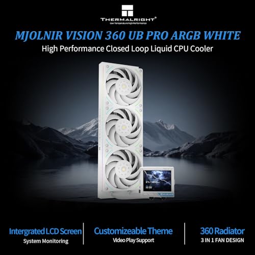 Image of Thermalright Mjolnir Vision 360 UB PRO ARGB White CPU Aio Cooler,PC 360 Specification Water Cooler System with Inline Fan,3.5'' LCD Screen with 640x480 Resolution,for AM4 /AM5;Intel 1700 /1851 /115X /2011