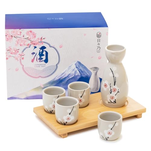 HIBINO Japanese Sake Set with Serving Bamboo Tray