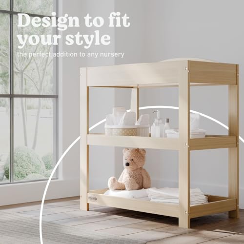 Image of Graco Customizable Changing Table with Water-Resistant Changing Pad (Driftwood) - Customizable Modern Flat or Classic Arched Headboard, Changing Pad Included