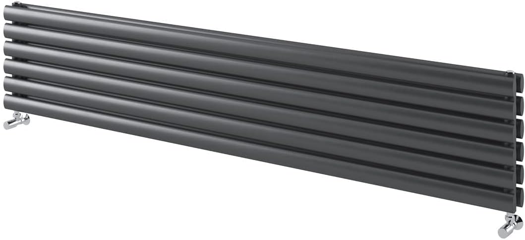 Ingarsby Horizontal Radiator Oval Panel Double Column Hallway Bathroom Radiator 472 x 1200 Grey