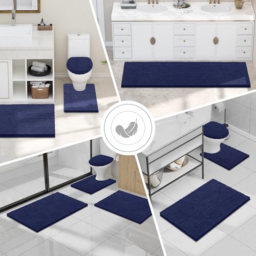 Image of Smiry Bathroom Rugs Sets 2 Piece, Soft Absorbent Chenille Machine Washable Non Slip Shaggy Bath Rug Set for Tub, Shower, and Floor (34x21+30x20, Navy Blue)