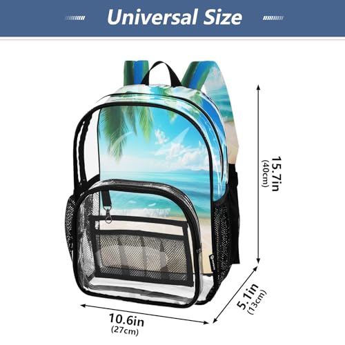Sea Beach Palm Tree Clear Backpack - Stadium Approved Large 15.7-inch Waterproof Transparent Bag for Sports, Concerts, Work, Travel#1744