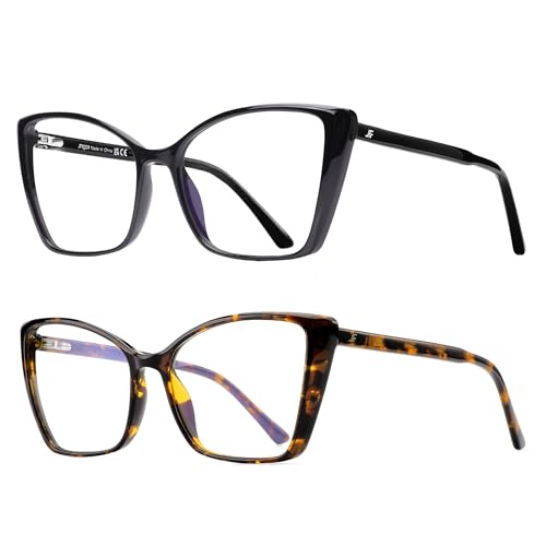 Image of 2 Pack Blue Light Blocking Glasses for Women, Oversized Trendy Cat Eye Computer Gaming Glasses Anti Glare & UV Glare RF6204 (Black + Coco Tortoise Cateye Frame)