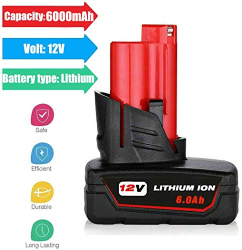2Pack 6.0Ah Battery for Milwaukee, 12-Volt Lithium-ion Battery for Milwaukee M-12 48-11-2410 Lithium Battery Compatible with 48-11-2420 48-11-2411 48-11-2401 48-11-2402