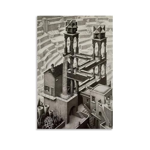 Impression sur toile imprimée célèbre de M.C. Escher - Cascade (Waterval) par Maurits Cornelis Escher - Décoration murale pour chambre à coucher, bureau,...