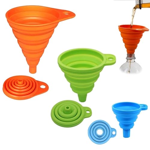 3 PCS Collapsible Funnel Funnels for Filling Bottles or Containers Silicone Kitchen Funnel Rainbow Colors Small Funnels Water Bottle Oil Liquid and Powder Transfer (S/M/L)