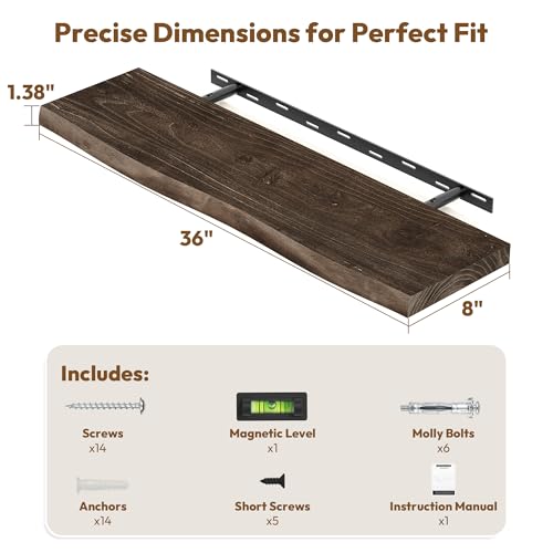 Image of Vivelove Wood Floating Shelves Live Edge 36 inch Set of 2, Dark Walnut