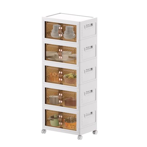 MECOLOR Faltbare stapelbare Aufbewahrungskörbe, Kunststoffschrank für Haushalt, Wohnzimmer, zusammenklappbarer Aufbewahrungsschrank, 5 Stück