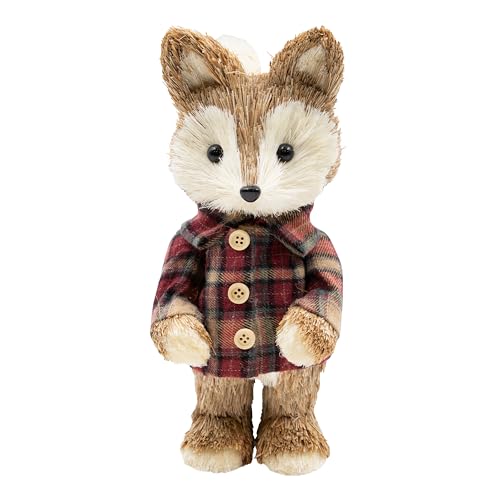 Benross Fox Straw Décor/Mr Fox or Mrs Fox Autumn Decoration/Handcrafted Woodland Figurine in Tartan Outfits/Rustic Fox Ornament for Seasonal Displays (Mr Fox)