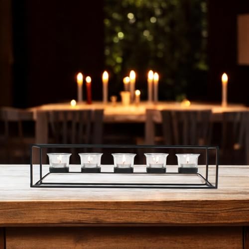 Image of Hosley 5 Cup Decorative Tealight Holder with Red Glass