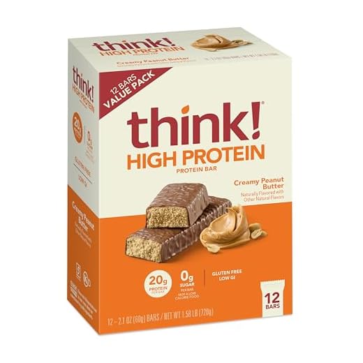 think! Protein Bars, High Protein Snacks, Gluten Free, Kosher Friendly, Creamy Peanut Butter, Nutrition Bars, 2.1 Oz per Bar, 12 Count (Packaging May Vary)