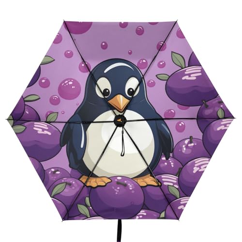 Parapluie pliant pingouin violet anti-UV compact pour les voyages des enfants