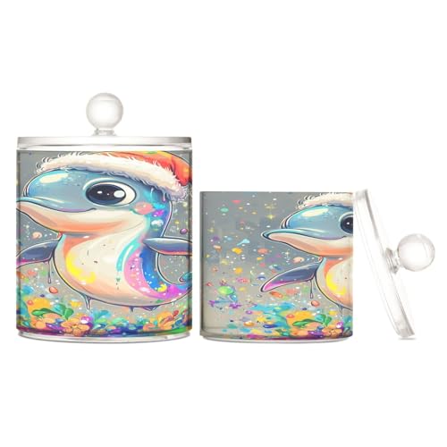 sanluoli Simpatici contenitori in plastica trasparente con delfino, per riporre il filo interdentale, con coperchio, per riporre cotton fioc, bastoncini di cotone, bastoncini di filo, graffette