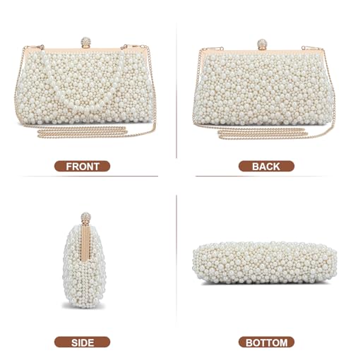Image of UBORSE Women Pearl Clutch Bag Noble Crystal Beaded Evening Bag Wedding Clutch with Pearl Chain