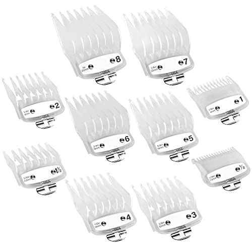 Professional Hair Clipper Guards Guides 10 Pcs Coded Cutting Guides #3170-400- 1/8” To 1 Fits For All Wahl Clippers(Transparent-10 Pcs) #TOP13