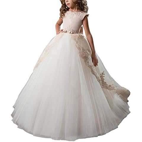 CIYUGNGJG Flower Girl Dress for Wedding Tulle Laces Applique Champagne First Communion Dress Puffy A Line Pageant Girls Ball Gown US8 Cover