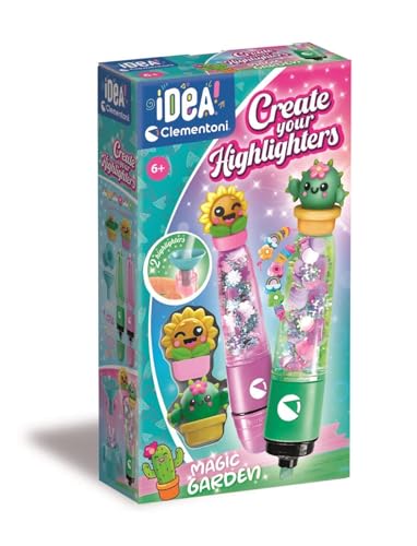 Clementoni Idea 18397 Create Your Highlighters Garden, Kit créatif pour Enfants 6 Ans et surligneurs Personnalisables avec décorations et Personnages