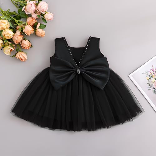 Baby Girls Formal Dress with Large Bowknot Tulle Backless Satin Party Birthday Baby Flower Girl Dresses3
