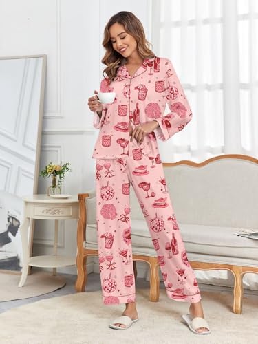 Image of Brosloth Women's Silk Satin Pajamas Pjs Sets Cute Lace Pattern Two Piece Loungewear Set Button Up Pajamas Sleepwear Black