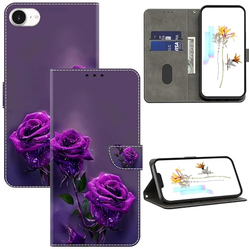 Coque pour iPhone 16e ALILANG en cuir PU violet avec porte-cartes et support