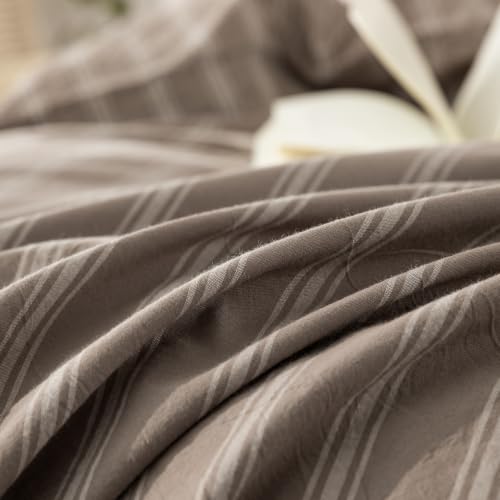 Image of BESTOUCH Striped Cotton Duvet Cover Set Linen Feel Twin | 100% Washed Cotton, Soft Wrinkle Texture, Hidden Zipper, 8 Ties, Breathable Lightweight Durable Comfy, 2 Pcs No Insert