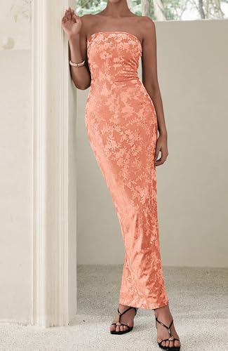 Image of BTFBM Women Spring Dresses 2025 Elegant Wedding Guest Dresses Bodycon Tube Maxi Dress Split Floral Cocktail Dress