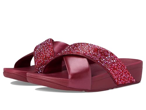 Image of FitFlop Womens Lulu Crystal-Mix Metallic Cross Slides All Black Sandal