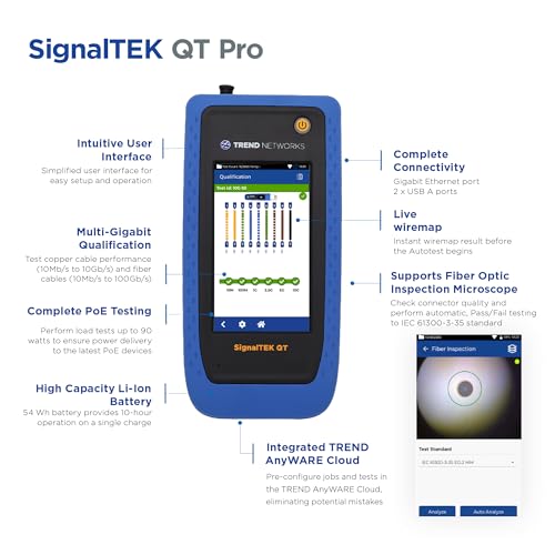 Image of TREND Networks | SignalTEK QT Pro 3-Year Assurance Bundle | 10G Copper, Fiber & Wi-Fi Qualification Tester | 3-Year Warranty & Rugged Hard Case | Advanced Diagnostics & PoE Load Testing | R166003