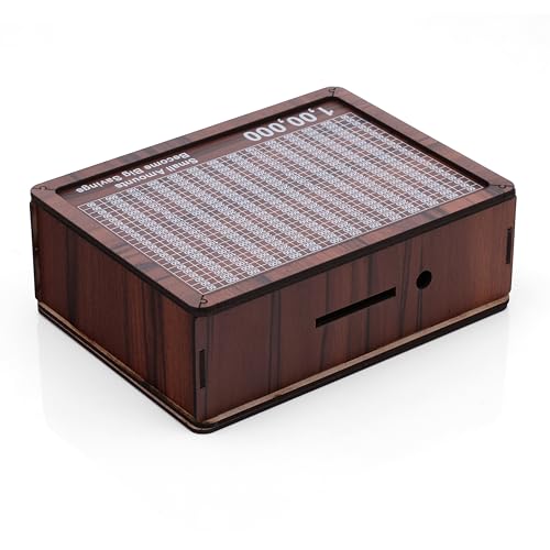 Image of Wooden Money Box with Savings Tracker | 1 Lakh Goal Piggy Bank for Kids & Adults | Cash Collection Bank with Savings Chart | 100000 Gullak for Financial Savings Habit