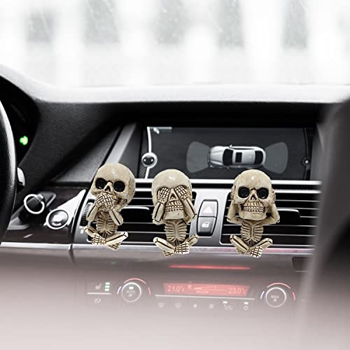 Image of 3 PCS Cute Skull Car Vent Clips 2.3In, Cooler Aromas Vents Skull Car Scent Air Freshener, Personalized Lucky Pendulums, Universal for Car Vents, Halloween, Office Home Decorations