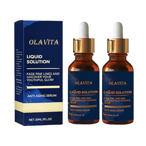 OLAVITA Liquid Solution Anti Aging Serum - Vitamin C Retinol Vitamin E & Aloe Facial Formula Helps Improve the Look of Fine Lines Pores & Uneven Texture (2 Pack)