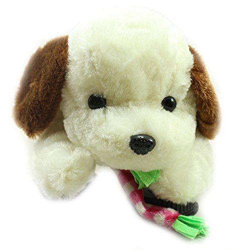 Image of Tickles Laying Puppy Dog with Muffler Soft Stuffed Plush Animal Toy for Kids (Color: Brown & White Size: 45 cm)