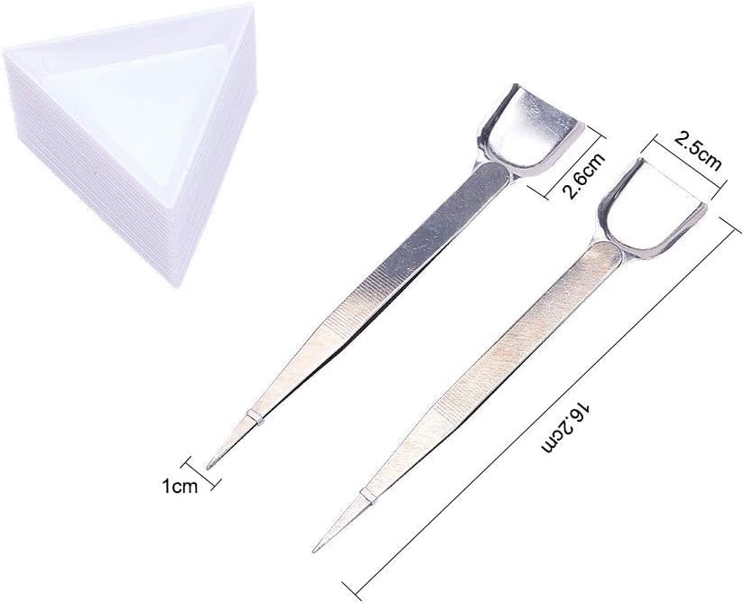 Image of 20 Pcs Plastic Triangle Bead Sorting Trays Diamond Rhinestone Plates and 2 Pcs Stainless Steel Handy Tweezer with Scoop Beading Mats, Trays and Boards, Beading and Jewelry Making