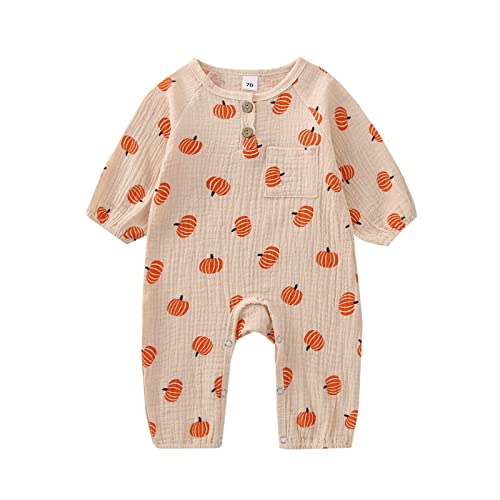 Image of Halloween Baby Boy Girl Outfit Pumpkin Long Sleeve Onesie Romper Jumpsuit Halloween Clothes Girl Boy